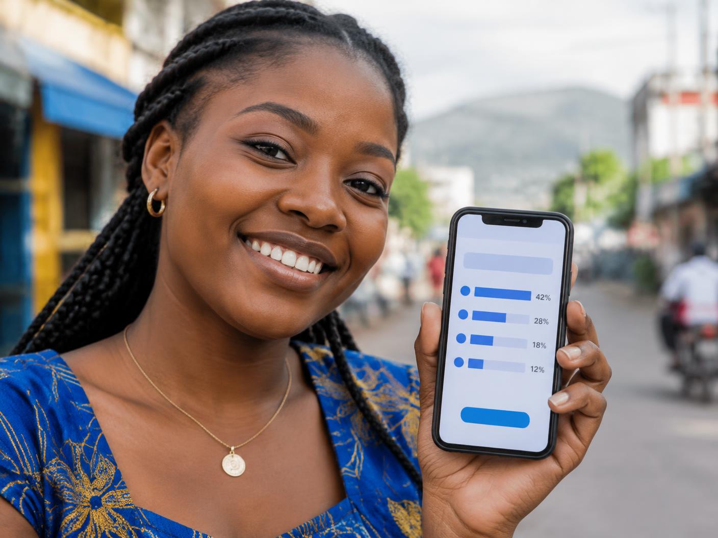 Citoyenne participant à un sondage sur son téléphone